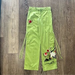 Johnny Was Embroidered Cotton Cargo Pants